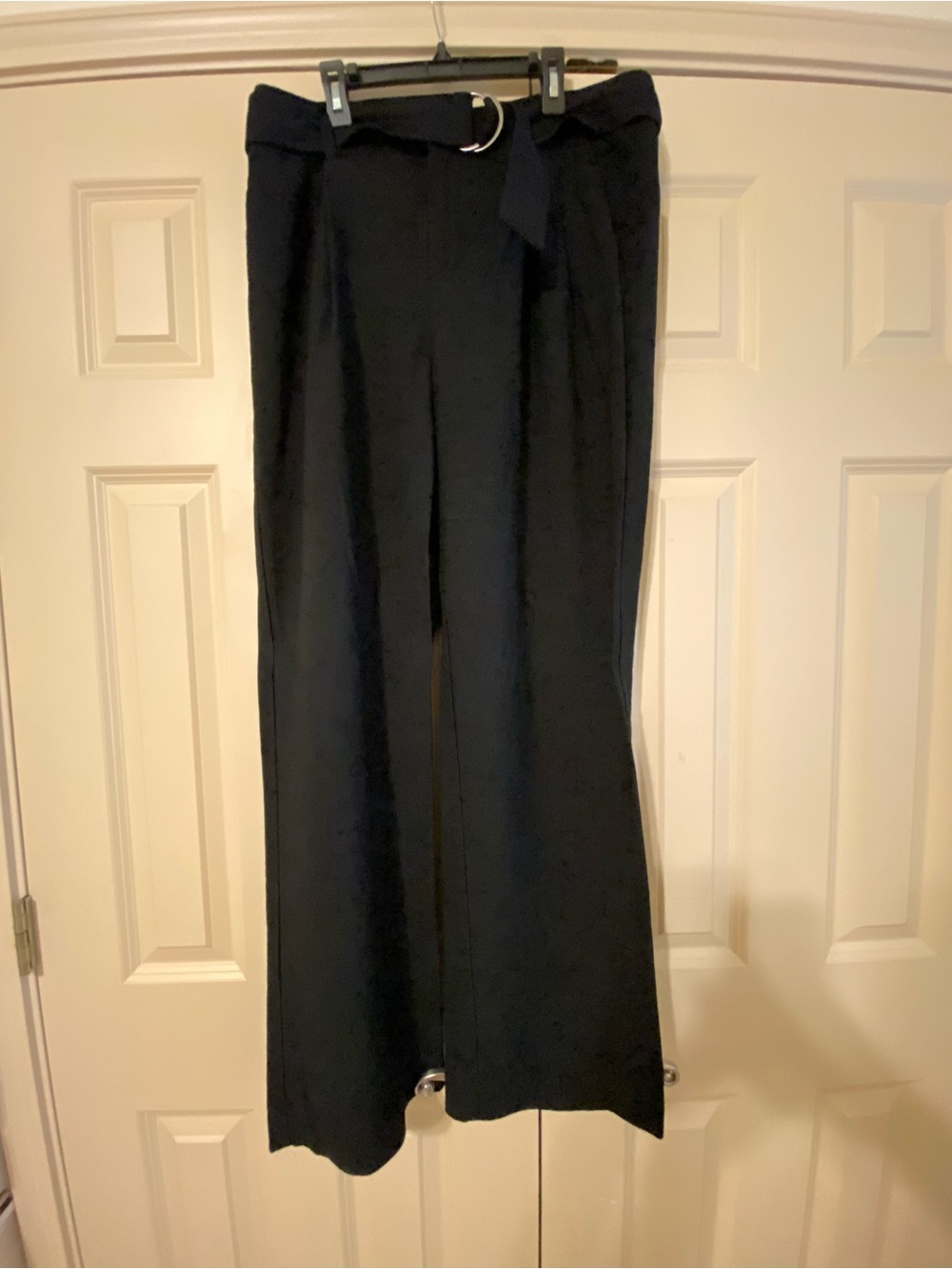 High-Waist Black Wide-Leg Linen Trousers with Belt